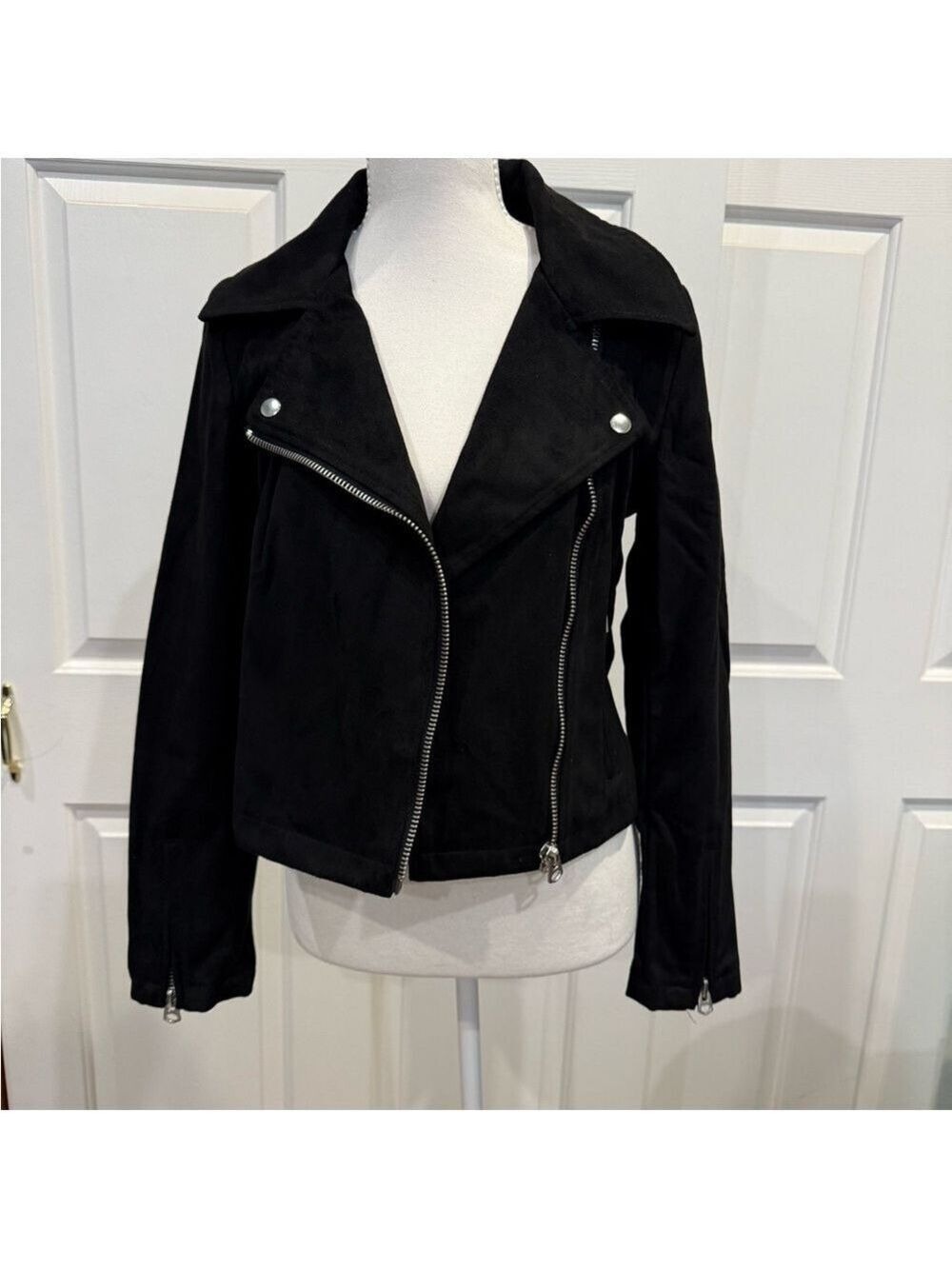 Silence + Noise Black Faux Suede Moto Jacket “Let’s Be Better Humans” - Picture 6 of 13
